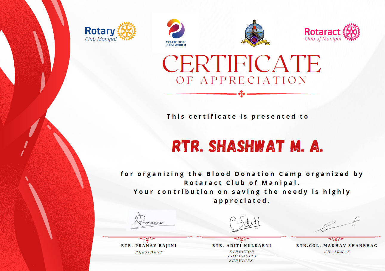 BLOOD DONATION CAMP CERTIFICATE