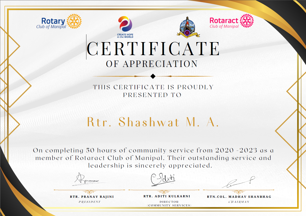 ROTARACT CERTIFICATE