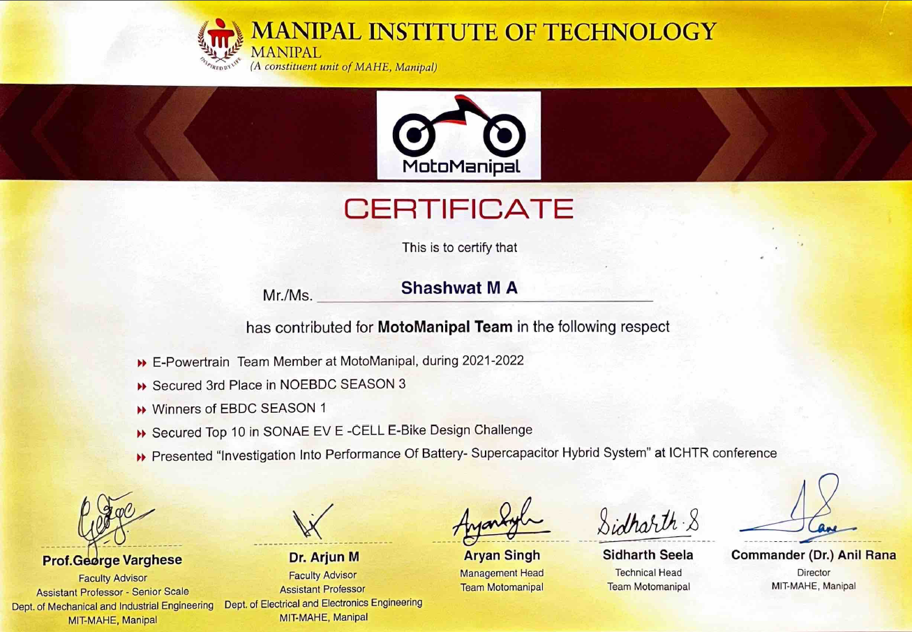 MOTOMANIPAL CERTIFICATE