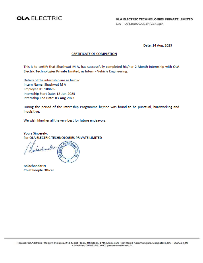 OLA CERTIFICATE